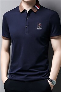 夏季新款2022翻领冰丝短袖t恤男商务休闲刺绣POLO衫半袖体桖男装图片