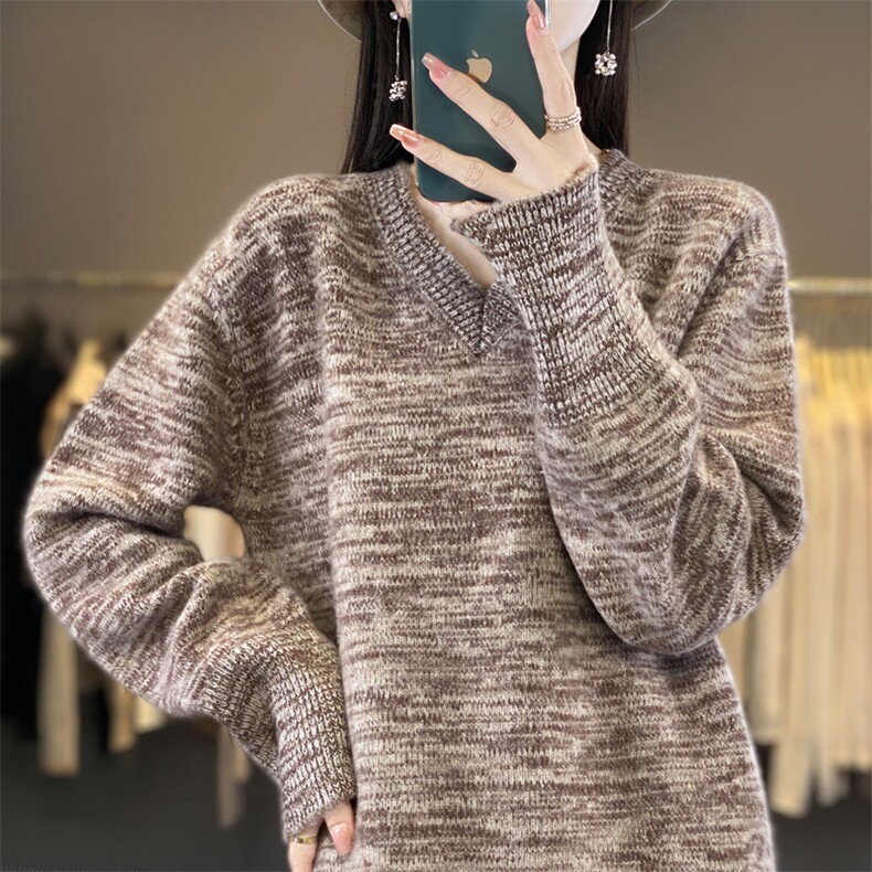 女士V领羊毛衫羊毛简约时尚秋冬保暖,女装羊毛衫,忠诺羊绒