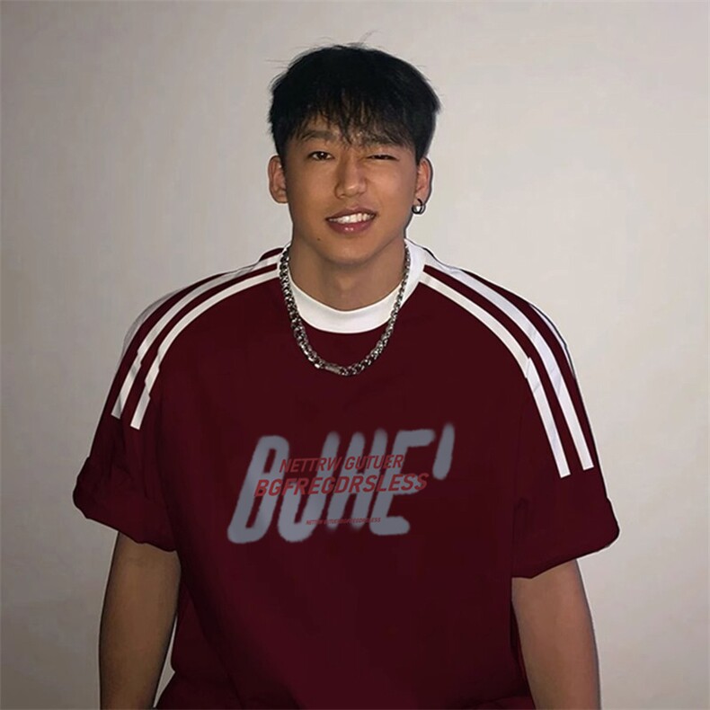 夏季美式高街重磅纯棉三条杠织带撞色男女短袖T恤ZD553-特P30图片