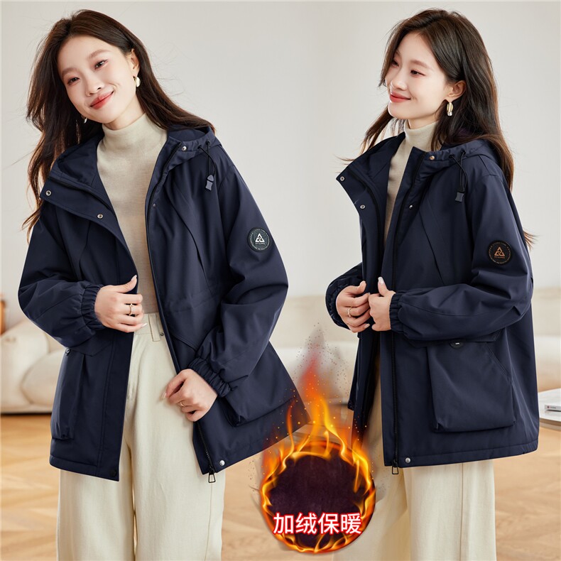 现货2025冬装新款加绒加厚休闲精品女装棉衣棉服连帽派克服，女装派克服，木子恋