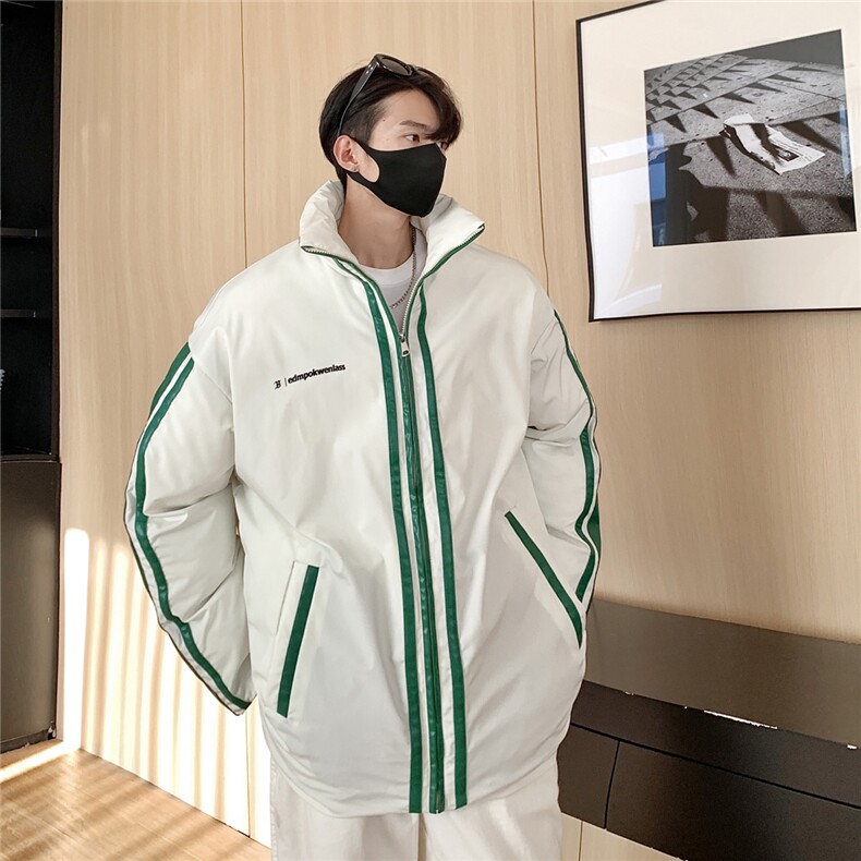 23冬季新款PU皮拼接棉服男款外套潮牌美式情侣运动棉衣D334P128,男装棉衣,电商A335-1（原A458）