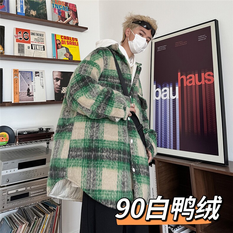 90白鸭绒 毛呢料格子加厚羽绒服宽松大码外套 A017 YR99 P225图片