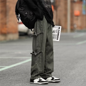 美式高街绑带工装裤子男潮牌设计直筒港风复古休闲裤XK828-P53图片