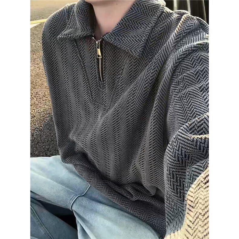 雪尼尔满天星半拉链翻领卫衣大码高级Polo衫外套LW610特P50加绒60,男装Polo衫,电商B215