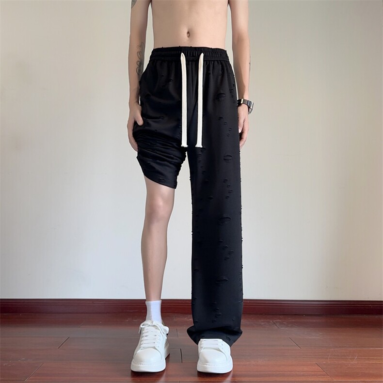 夏季薄款休闲裤男开口笑长裤宽松破洞裤冰丝裤CK3519-P35控58,男装休闲裤,星座209-2