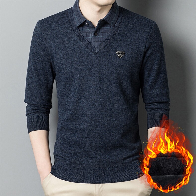 CA10408836钱塘2020-2冬季厚款加绒休闲中年男士衬衣领毛衣P72,男装针织衫/毛衣,钱塘207-2