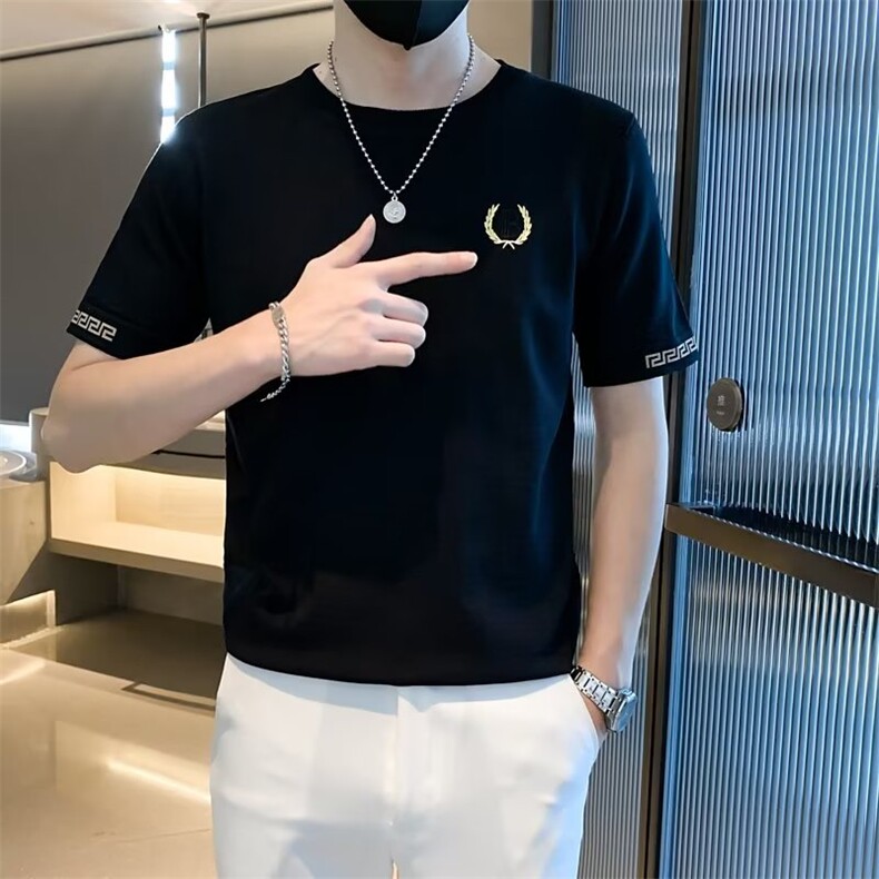 刺绣针织短袖T恤男夏季潮牌修身半袖上衣服休闲打底体恤T3335,男装T恤,星座1116A-2（原606A-1）