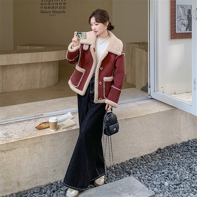 2024年冬季新款皮毛一体羊羔毛外套女0151,女装羊羔毛/颗粒绒,浙宝069