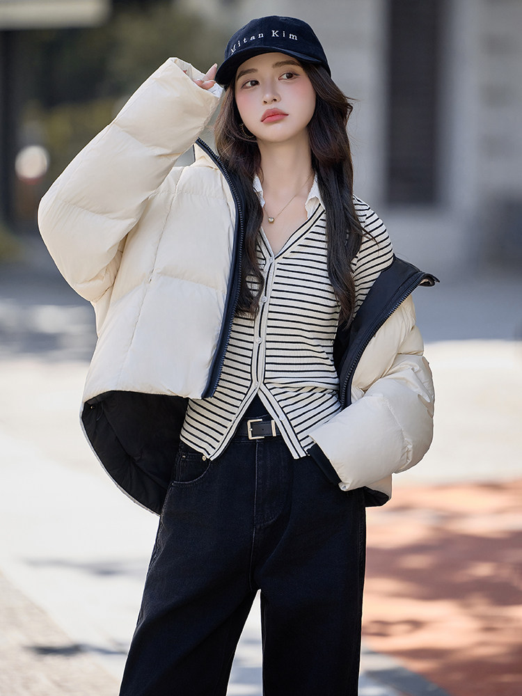 水衣源2783款短款连帽加厚保暖面包服茧形羽绒外套女,女装羽绒服,水衣源