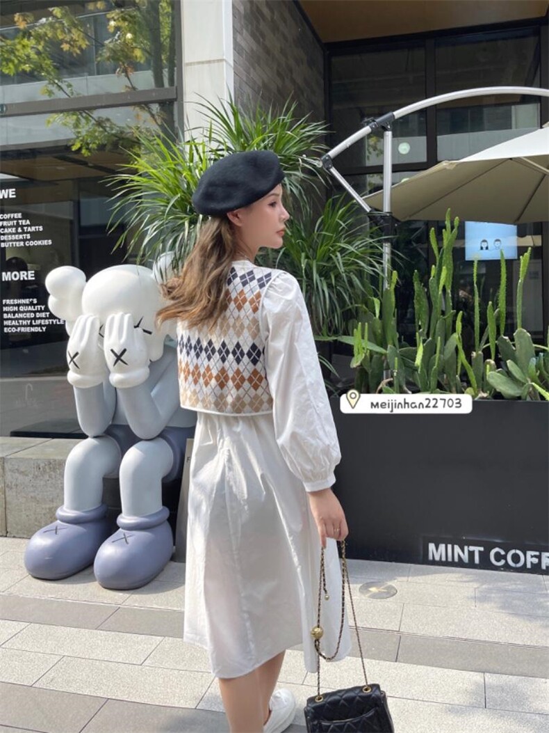 秋季马甲两件套连衣裙，女装马甲，美巾涵