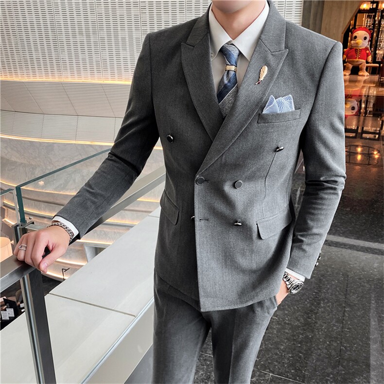 休闲西服套装男士三件套韩版修身新郎结婚礼服潮英伦双排扣小西装，男装西服套装，星座505-2（原电商A260-1)