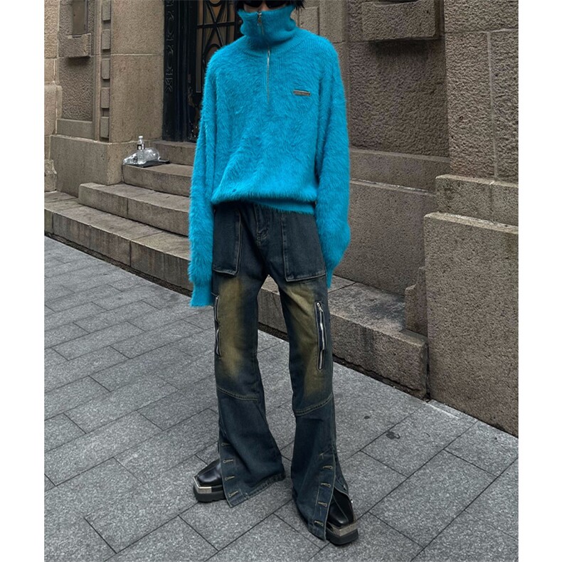 博主图不拿货牛仔裤男秋冬微喇叭cleanfit裤子-KZA33-P65图片