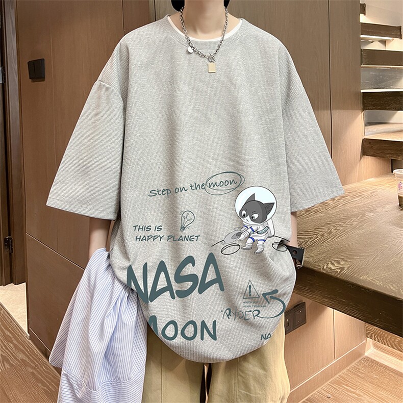 NASA联名同款华夫格t恤男短袖男大码五分袖酒店风HT73187-P22,男装T恤,电商A040