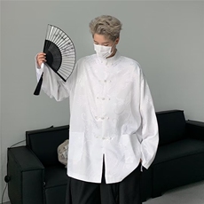 新中式龙纹盘扣刺绣2024年风唐装白色衬衫外套衬衣上衣男女春，男装衬衫，星座410-7