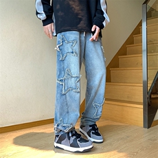 K6602-P60控78美式高街五角星贴布牛仔裤男宽松直筒，男装牛仔裤，电商B369（原A024）