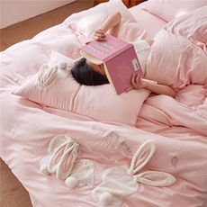 新款A类全棉水洗双层纱四件套-草莓兔系列，床品套件，一起卖家纺