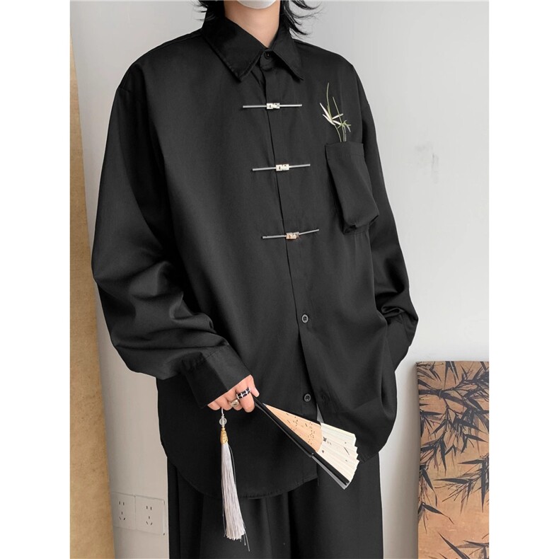 风刺绣新中式衬衫男宽松潮牌高级感长袖上衣古风唐装衬衣外套，男装衬衫，星座506A