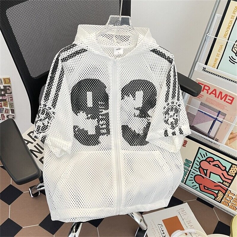 HY0521-P40美式复古镂空连帽球衣小众设计感夏季宽松短袖外套情侣，男装T恤，电商C233