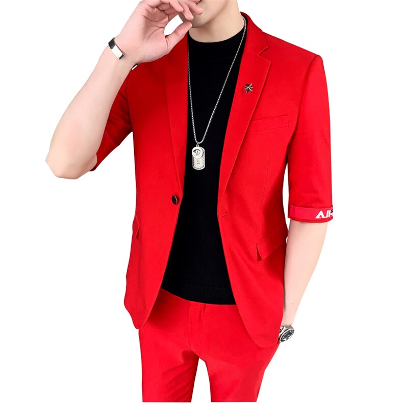 夏季七分袖西装套装男半袖中袖西服九分裤A470-TZ01,男装西服套装,电商A207