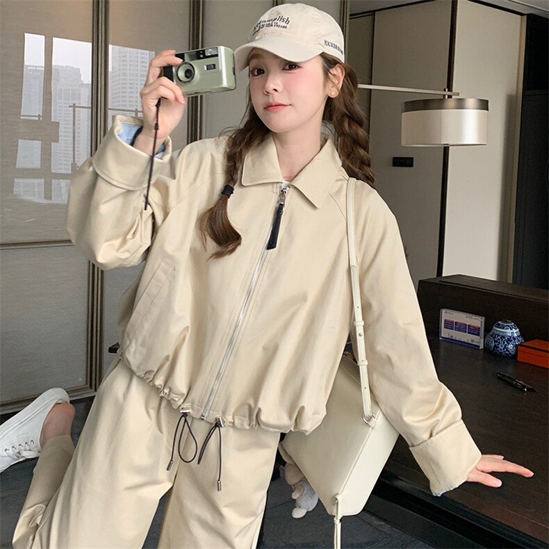 韩版小众设计2025春装ootd穿搭减龄休闲棒球服夹克外套长裤,女装短外套,2C372