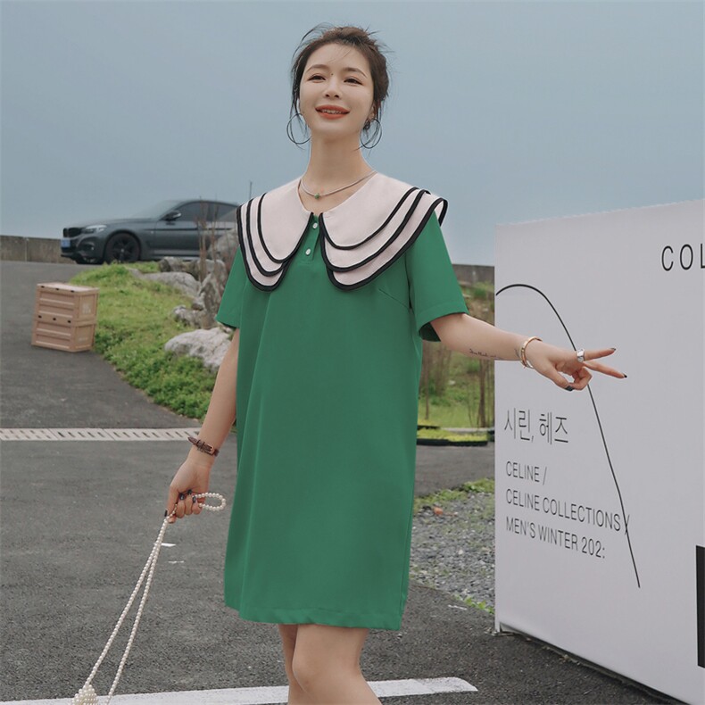 2022年夏款新款时尚娃娃领海军领直筒显瘦百搭连衣裙,女装连衣裙,瑶迪依秀