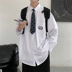 DK/JK制服港风刺绣长袖宽松阔版衬衫学生班服送领带C916-P40 现货图片