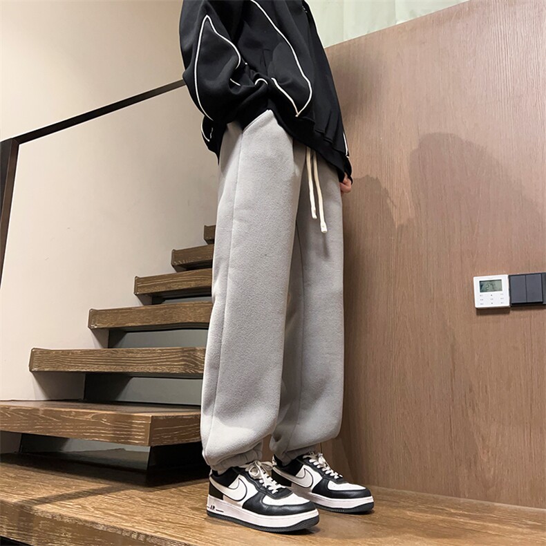 12冬加绒加厚羊羔绒束脚裤子纯色简约百搭潮裤XZ211-1-K2378-P65,男装卫衣,星座211-1