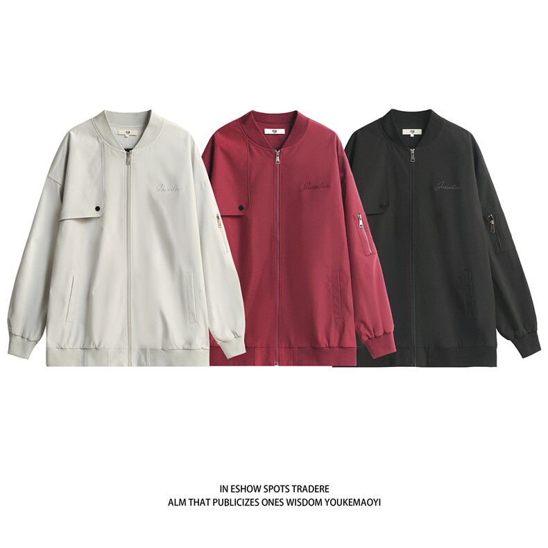 白底秋装宽松防水棒球领飞行服绣花夹克女装秋季大码外套S229-P88，男装夹克，电商A233-2
