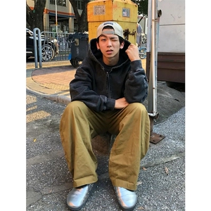 JY483-P68 美式重磅短宽水洗做旧连帽卫衣图片