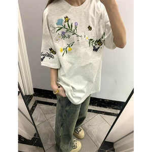 花卉刺绣230g纯棉夏季新款潮短袖t恤女学生上衣BT007-P32图片