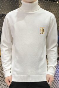 秋冬可翻高领毛衣男B纯色长袖男刺绣毛衫打底针织衫白M252P33图片