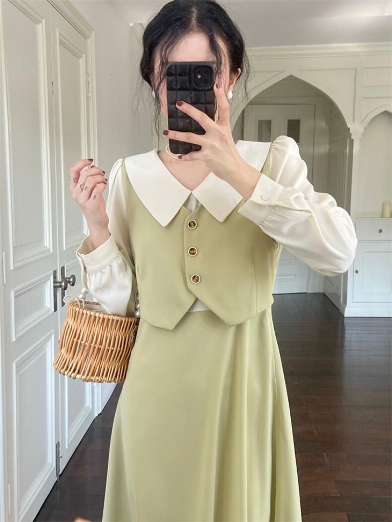 春装假两件连衣裙，女装连衣裙，佳其