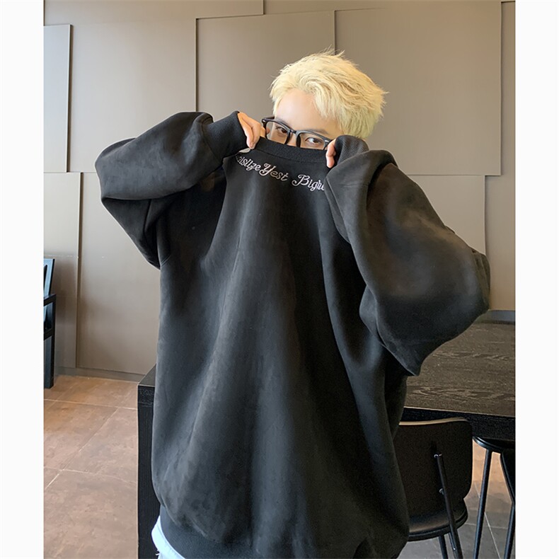 港风大码日系字母刺绣麂皮绒套头圆领卫衣XZ213-JPR203-P45控68,男装卫衣,星座213