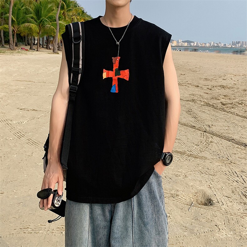 夏季港风t恤男宽松大码纯棉运动背心坎肩潮牌无袖BX011P27,男装背心/马甲,星座1204-3