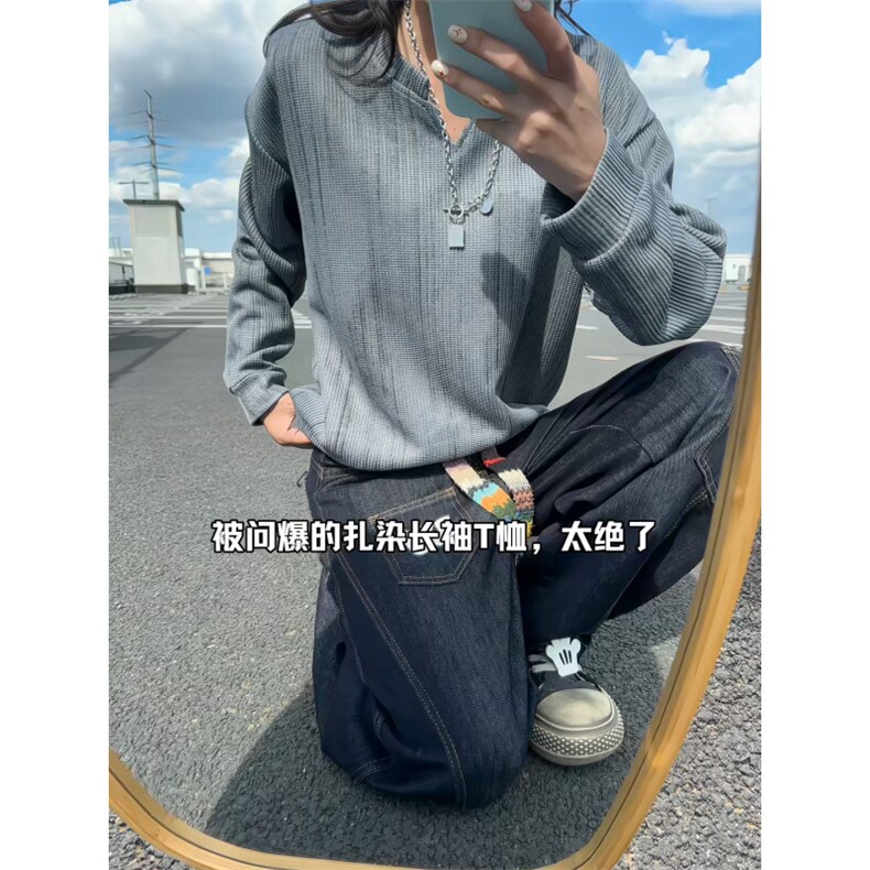 XZ809A/SYR21/P30/控48  麦穗格扎染V领口长袖T恤卫衣图片