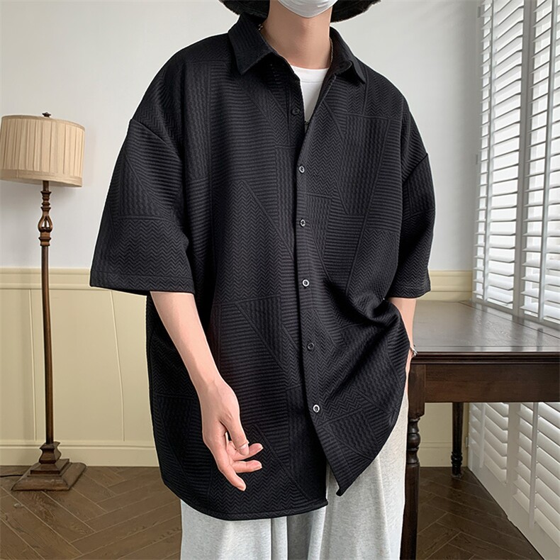 短袖衬衫男夏季新款时尚港风宽松大码提花衬衣CS013-P38,男装衬衫,星座214-3