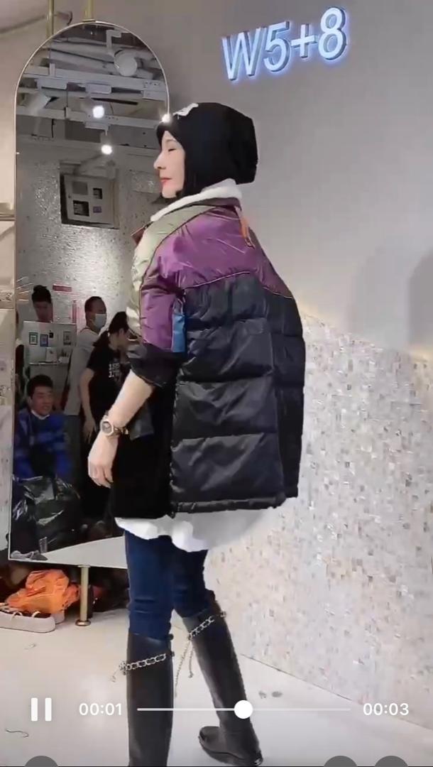 2021冬季新款撞色年轻时尚休闲拼丝绒潮流韩版宽松羽绒服,女装羽绒服,L·H·X