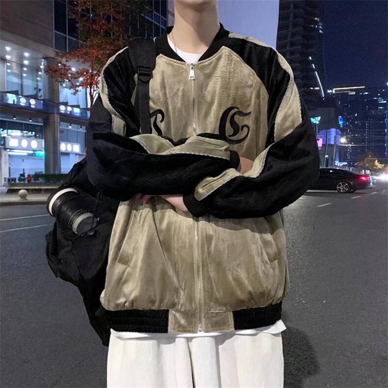 港风宽松刺绣双层丝绒青少年立领长袖W1110P55图片
