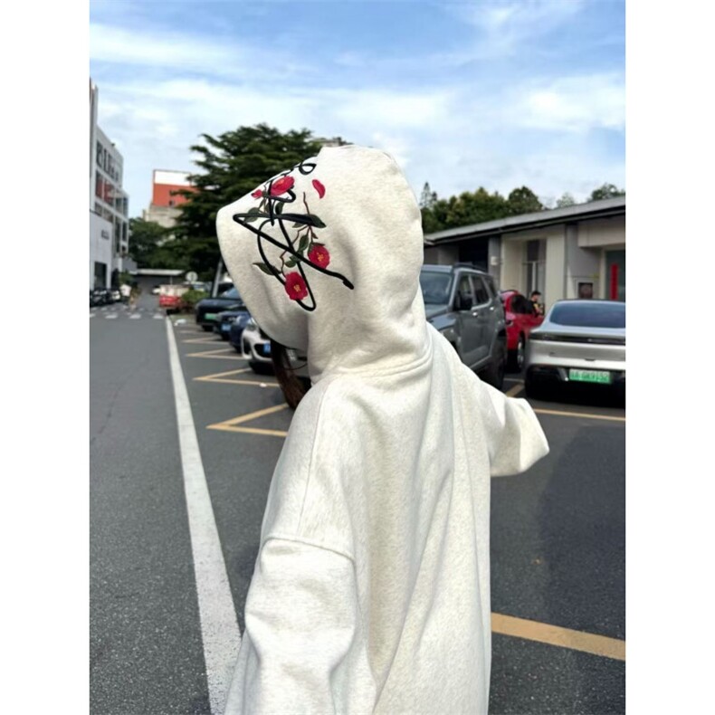 潮美式玫瑰花刺绣字母连帽卫衣新款宽松帽衫情侣外套2025秋季,女装短外套,星座601-1