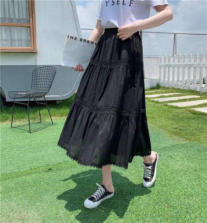 现货夏季高腰蕾丝边半身裙女新款韩版百搭大摆a字版层层蛋糕裙,女装半身裙,妍妍衣坊