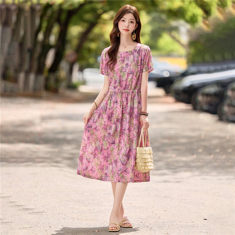 811时尚碎花抽绳显瘦连衣裙,女装连衣裙,倪叶myz