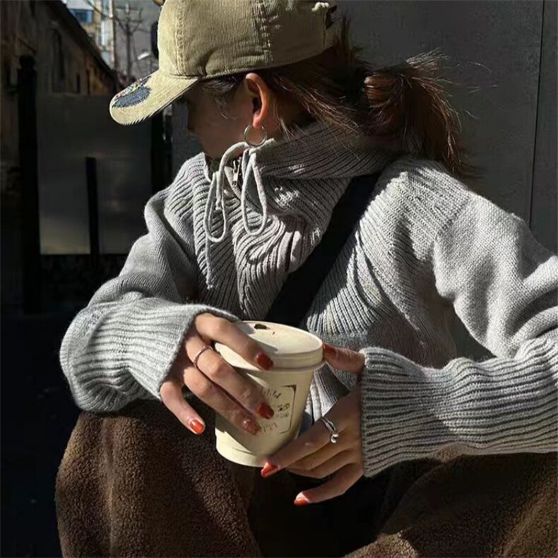 2025年秋季新款纯色帽抽绳开衫时尚百搭,针织衫/毛衣,旭驰羊绒
