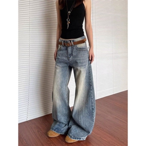 W9645-P58 网图现货 美式高街cleanfit竹节纹理弯刀牛仔裤图片