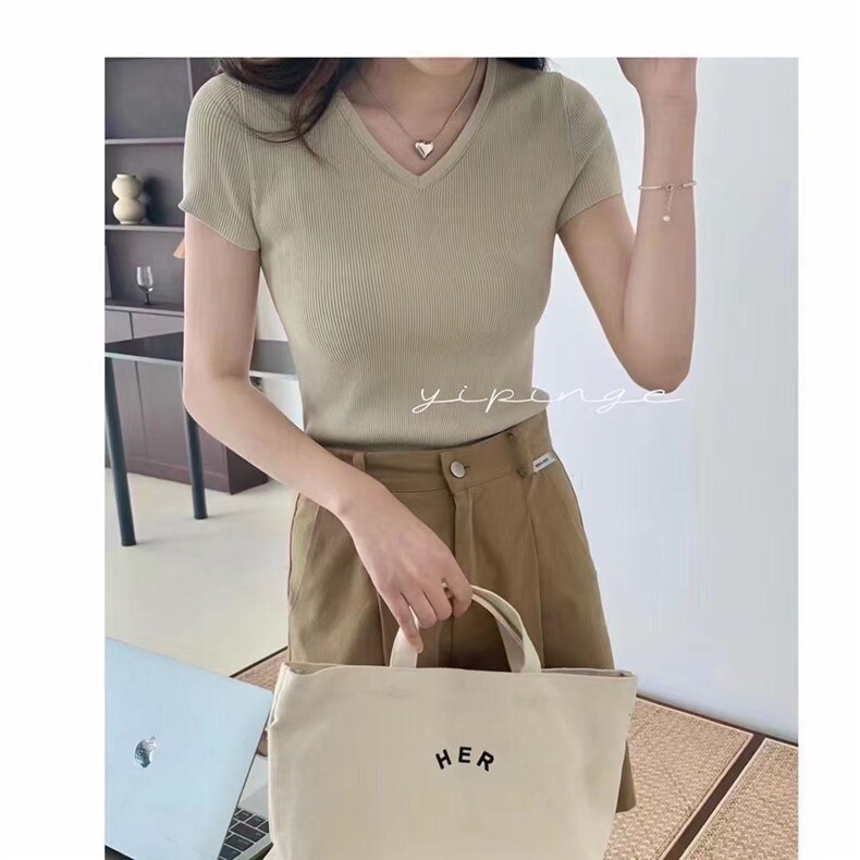 99088冰丝V领短袖,女装其它,搜尚