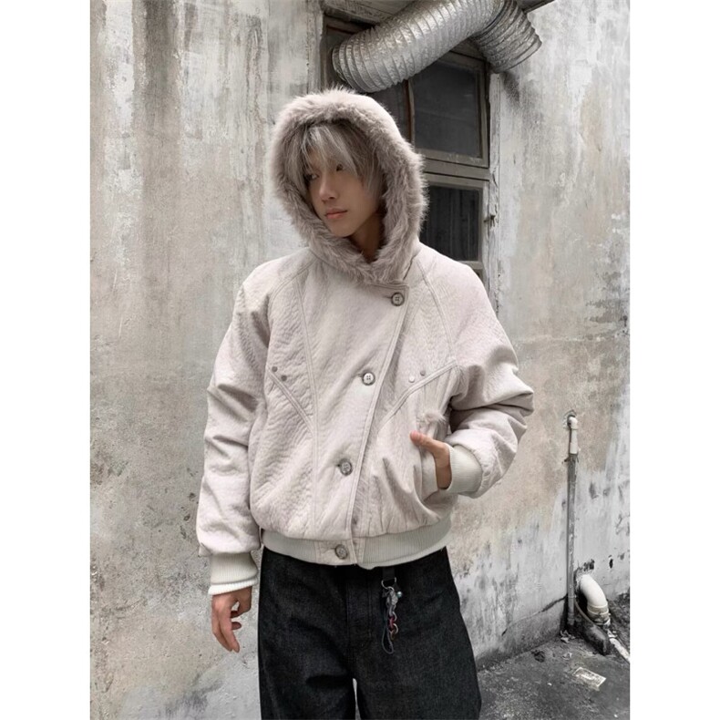 美式高街棉服男款冬季加厚连帽毛领外套痞帅夹克棉衣,男装夹克,四季星座505