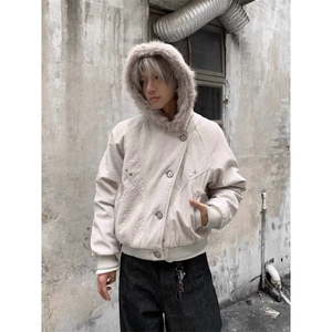 美式高街棉服男款冬季加厚连帽毛领外套痞帅夹克棉衣图片