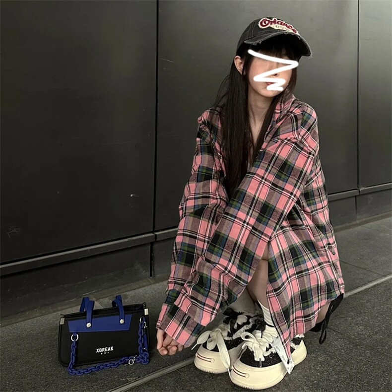 TC697-P45美式复古慵懒风长袖衬衫男女新款衬衣宽松潮格子外套潮,男装衬衫,星座617A-2