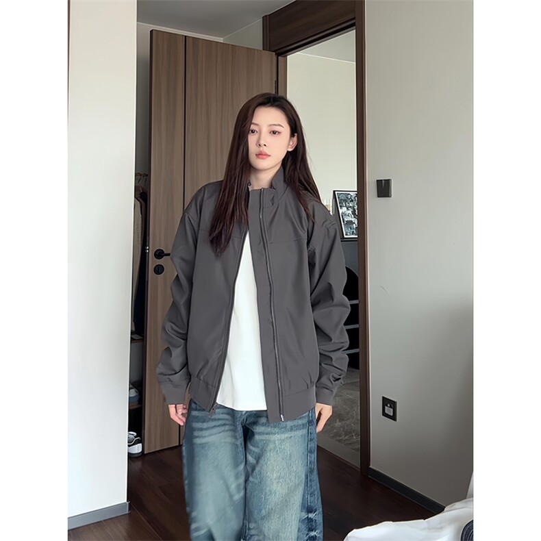 26春装新款美拉德立领飞行夹克boxy廓形休闲百搭外套上衣开衫外套,男装夹克,电商A443