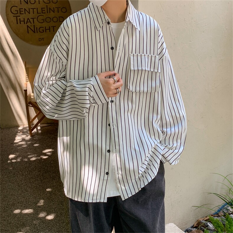 C3082/P40秋装新款条纹长袖衬衣男立体口袋工装大码衬衫男上衣,男装衬衫,电商A141