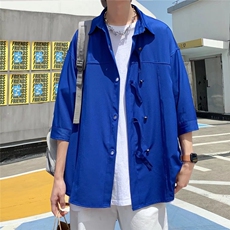 短袖衬衫免烫文艺新款纯色百搭潮流气质青春流行男方领夏季C4077，男装衬衫，星座1013